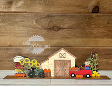 Load image into Gallery viewer, Fall Pumpkin Standing Houses File SVG, Barn Farm Glowforge, LuckyHeartDesignsCo