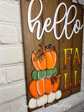 Load image into Gallery viewer, Hello Fall Shiplap Pumpkin Sign File SVG, Glowforge, LuckyHeartDesignsCO