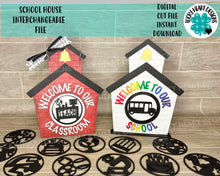 Load image into Gallery viewer, School House Interchangeable Sign File SVG, Glowforge, LuckyHeartDesignsCO