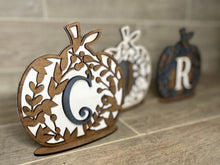 Load image into Gallery viewer, Leafy Floral Initial Standing Pumpkin File SVG, Glowforge. LuckyHeartDesignsCo