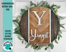 Load image into Gallery viewer, Herringbone Initial Sign File SVG, Monogram Glowforge, LuckyHeartDesignsCo