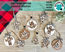 Load image into Gallery viewer, Leafy Floral Christian Christmas Ornament File SVG, Religious, Glowforge, LuckyHeartDesignsCo
