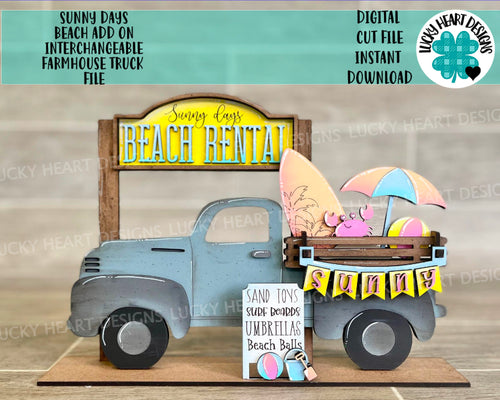 Sunny Days Beach add on Interchangeable Farmhouse Truck File SVG, Glowforge Summer, LuckyHeartDesignsCo