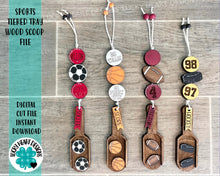 Load image into Gallery viewer, Sports Tiered Tray Wood Scoop File SVG, Glowforge Football Soccer Basketball Baseball Tennis Cheer, LuckyHeartDesignsCo