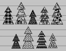 Load image into Gallery viewer, Patterned Christmas Tree Set File SVG, Glowforge, LuckyHeartDesignsCo