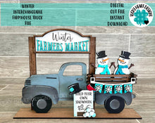 Load image into Gallery viewer, Winter add on Interchangeable Farmhouse Truck File SVG, Glowforge Snowman, LuckyHeartDesignsCo