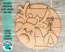Load image into Gallery viewer, Rudolph Christmas Door Hanger File SVG, Glowforge Reindeer, LuckyHeartDesignsCo
