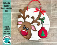 Load image into Gallery viewer, Rudolph Christmas Door Hanger File SVG, Glowforge Reindeer, LuckyHeartDesignsCo