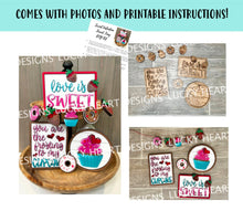 Load image into Gallery viewer, Sweets Valentine Quick and Easy Tiered Tray File SVG, Glowforge cupcake donut strawberry, LuckyHeartDesignsCo
