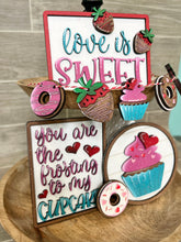 Load image into Gallery viewer, Sweets Valentine Quick and Easy Tiered Tray File SVG, Glowforge cupcake donut strawberry, LuckyHeartDesignsCo