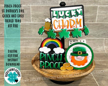 Load image into Gallery viewer, Pinch Proof St Patricks Day Quick and Easy Tiered Tray File SVG, Glowforge Leprechaun, LuckyHeartDesignsCo