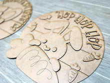 Load image into Gallery viewer, Easter Bunny Hop Eggstra Door Hanger File SVG, Glowforge, LuckyHeartDesignsCo