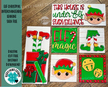 Load image into Gallery viewer, Elf Christmas Interchangeable Leaning Sign File SVG, Glowforge, Tiered Tray, LuckyHeartDesignsCo