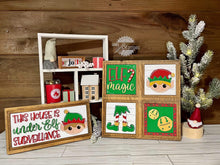 Load image into Gallery viewer, Elf Christmas Interchangeable Leaning Sign File SVG, Glowforge, Tiered Tray, LuckyHeartDesignsCo