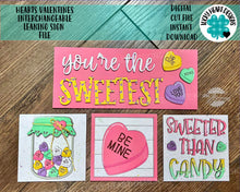 Load image into Gallery viewer, Hearts Valentine Interchangeable Leaning Sign File SVG, Glowforge Tiered Tray, LuckyHeartDesignsCo