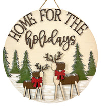 Load image into Gallery viewer, Home For The Holidays Rustic Christmas Door Hanger Sign File SVG, Glowforge, LuckyHeartDesignsCo