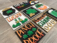 Load image into Gallery viewer, Pinch Proof St.Patrick's Day Interchangeable Leaning Sign File, Glowforge Leprechaun, LuckyHeartDesignsCo