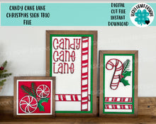 Load image into Gallery viewer, Candy Cane Lane Christmas Sign Trio File SVG, Glowforge Laser file, LuckyHeartDesignsCo