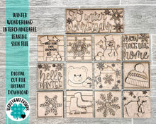 Load image into Gallery viewer, Winter Wonderland Interchangeable Leaning Sign File SVG, glowforge Snowman, Tiered Tray, LuckyHeartDesignsCo