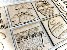Load image into Gallery viewer, Eggstra Easter Interchangeable Leaning Sign File SVG, Glowforge Tiered Tray, Spring, LuckyHeartDesignsCo