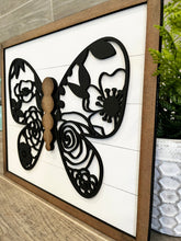 Load image into Gallery viewer, Shiplap Floral Butterfly Sign File SVG, Glowforge, LuckyHeartDesignsCo