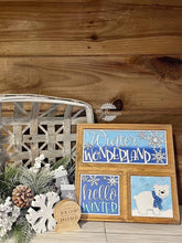 Load image into Gallery viewer, Winter Wonderland Interchangeable Leaning Sign File SVG, glowforge Snowman, Tiered Tray, LuckyHeartDesignsCo