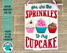 Load image into Gallery viewer, Cupcake Valentines Door Hanger Sign File, Glowforge, LuckyHeartDesignsCo
