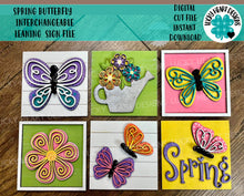 Load image into Gallery viewer, Spring Butterfly Interchangeable Leaning Sign File SVG, Tiered Tray, Glowforge, LuckyHeartDesignsCo