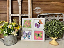 Load image into Gallery viewer, Spring Butterfly Interchangeable Leaning Sign File SVG, Tiered Tray, Glowforge, LuckyHeartDesignsCo