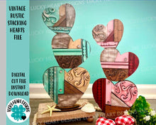Load image into Gallery viewer, Vintage Rustic Stacking Hearts File SVG, Valentine Glowforge, LuckyHeartDesignsCo