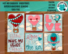 Load image into Gallery viewer, Hot Air Balloon Valentines Interchangeable Leaning Sign File SVG, Tiered Tray, Glowforge, LuckyHeartDesignsCo