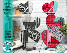 Load image into Gallery viewer, Vintage Rustic Stacking Hearts File SVG, Valentine Glowforge, LuckyHeartDesignsCo