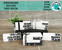 Load image into Gallery viewer, Interchangeable Book Stack Tiered Tray File SVG, Glowforge Farmhouse, LuckyHeartDesignsCo