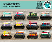 Load image into Gallery viewer, Interchangeable Book Stack Seasonal Set Tiered Tray File SVG, Glowforge Farmhouse, LuckyHeartDesignsCo