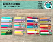 Load image into Gallery viewer, Interchangeable Book Stack Seasonal Set Tiered Tray File SVG, Glowforge Farmhouse, LuckyHeartDesignsCo