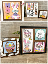 Load image into Gallery viewer, Eggstra Easter Interchangeable Leaning Sign File SVG, Glowforge Tiered Tray, Spring, LuckyHeartDesignsCo