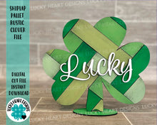 Load image into Gallery viewer, Shiplap Rustic Pallet Clover File SVG, Farmhouse St. Patrick's Day Glowforge, LuckyHeartDesignsCo