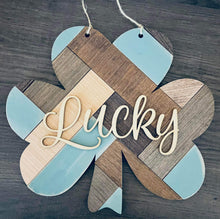 Load image into Gallery viewer, Shiplap Rustic Pallet Clover File SVG, Farmhouse St. Patrick's Day Glowforge, LuckyHeartDesignsCo