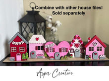 Load image into Gallery viewer, Valentine's Day Standing Houses File SVG, Tiered Tray Decor, Glowforge, LuckyHeartDesignsCo
