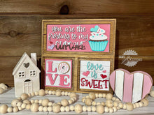 Load image into Gallery viewer, Sweet Valentine Interchangeable Leaning Sign File SVG, Glowforge Tiered Tray, LuckyHeartDesignCo