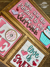 Load image into Gallery viewer, Sweet Valentine Interchangeable Leaning Sign File SVG, Glowforge Tiered Tray, LuckyHeartDesignCo