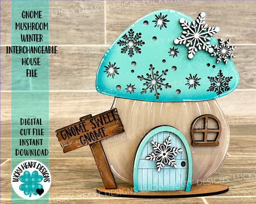 Gnome Mushroom Winter Interchangeable House File SVG, (add on) Tiered Tray, Glowforge, LuckyHeartDesignsCo