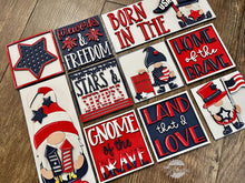 Load image into Gallery viewer, Fourth of July Gnome Interchangeable Leaning Sign File SVG, Glowforge, LuckyHeartDesignsCo