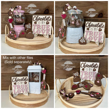 Load image into Gallery viewer, Love and Chocolate Valentine's Day Interchangeable Leaning Sign File SVG, Tiered Tray, Glowforge, LuckyHeartDesignsCo