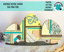 Load image into Gallery viewer, Vintage Rustic Easter Egg Trio File SVG, Glowforge Farmhouse, LuckyHeartDesignsCo