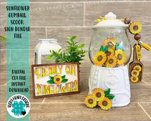 Load image into Gallery viewer, Sunflower Bundle Gumball Scoop Sign File SVG, Glowforge, fall summer Tiered Tray, LuckyheartDesignsCo