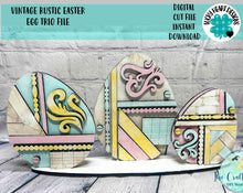 Load image into Gallery viewer, Vintage Rustic Easter Egg Trio File SVG, Glowforge Farmhouse, LuckyHeartDesignsCo