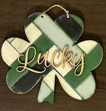 Load image into Gallery viewer, Shiplap Rustic Pallet Clover File SVG, Farmhouse St. Patrick's Day Glowforge, LuckyHeartDesignsCo
