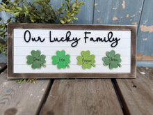 Load image into Gallery viewer, Clover Family Sign File SVG, Glowforge St. Patrick's Day, LuckyHeartDesignsCo
