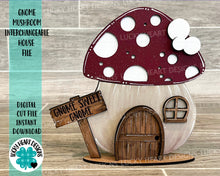 Load image into Gallery viewer, Gnome Mushroom Interchangeable House File SVG, (house base) Tiered Tray, Glowforge, LuckyHeartDesignsCo